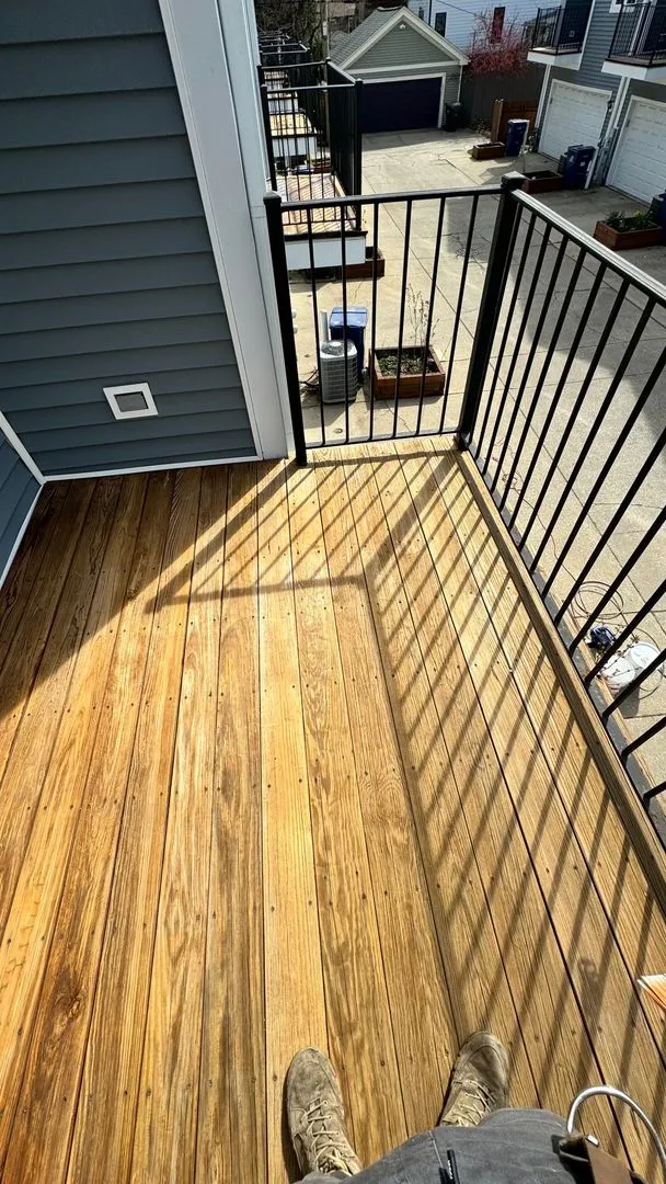 Balcony deck after pressure washing in Wheeling IL