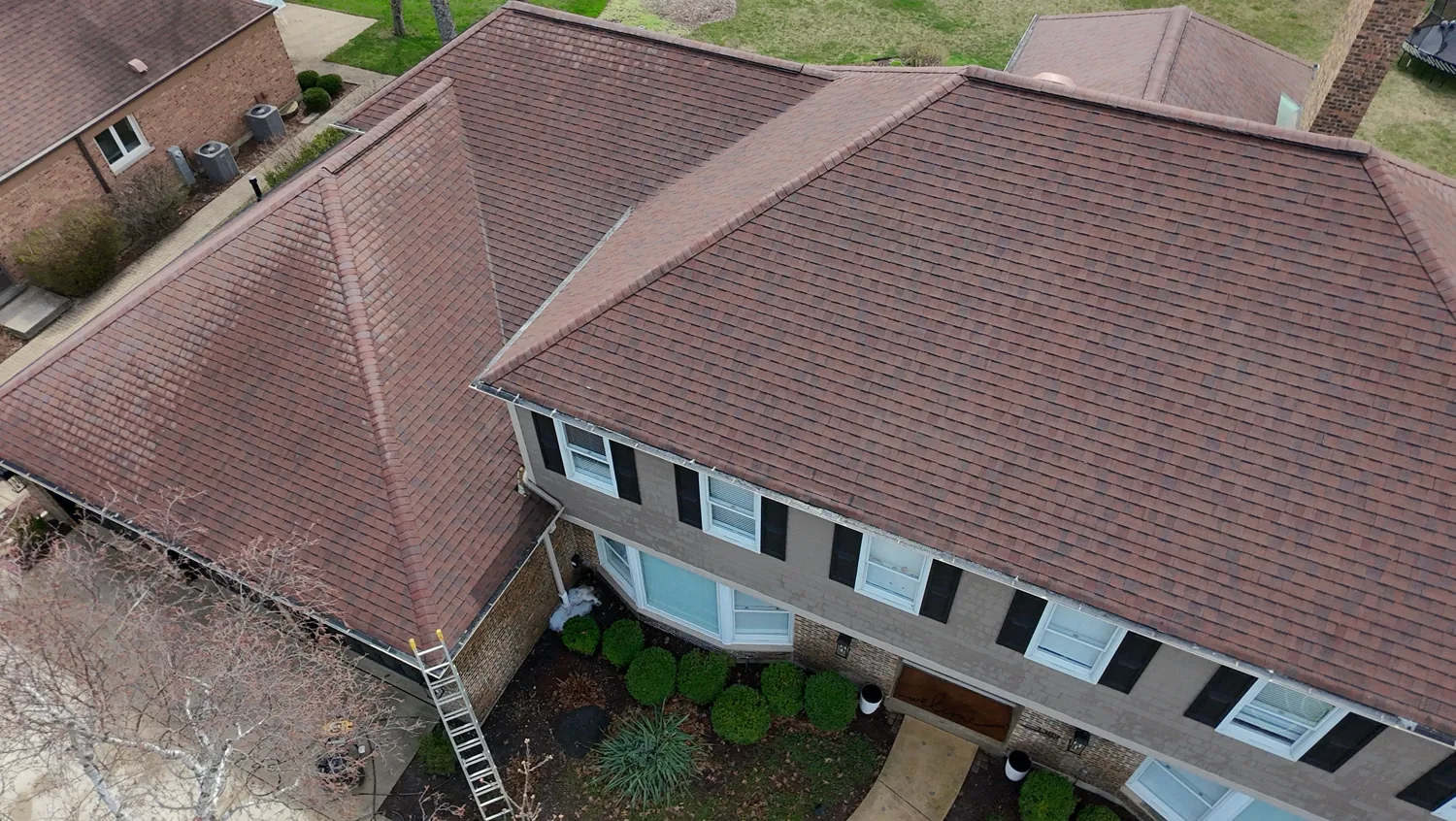 Asphalt shingle roof after soft wash cleaning in Wheeling IL