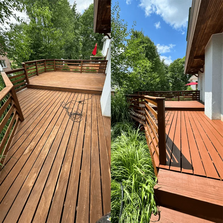 Wood deck restoration in Wheeling IL — sanded and stained